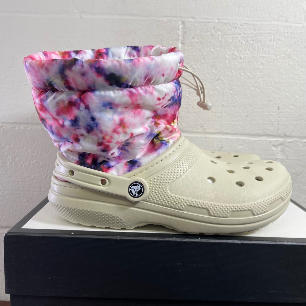 Crocs Classic Neo Puff Tie Dye Winter Boots 207328 Pink Pull On Women's 10 US